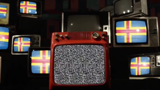 Vlajka Alandských Ostrovů Vintage Televisions — Stock video