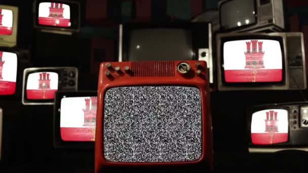 Gibraltars Och Vintage Televisions Flagga Zooma — Stockvideo