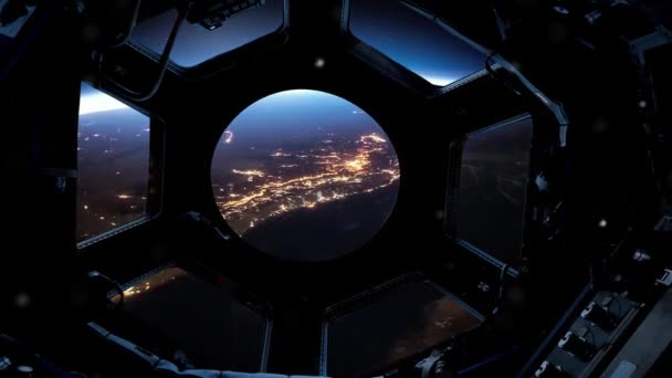 国際宇宙ステーションから見た都市の光と太陽の設定 Nasaによって提供されたこのビデオの要素 — ストック動画