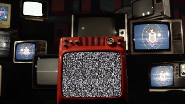 Utahs Och Vintage Televisions Flagga Zooma — Stockvideo