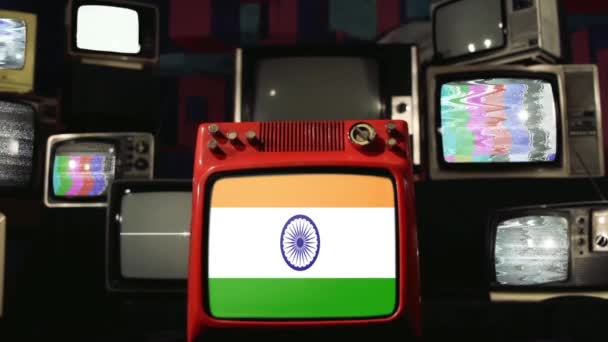 Vlag Van India Retro Inzoomen — Stockvideo