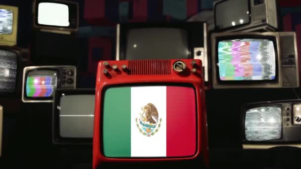 Bandera México Televisores Vintage Ampliar — Vídeo de stock