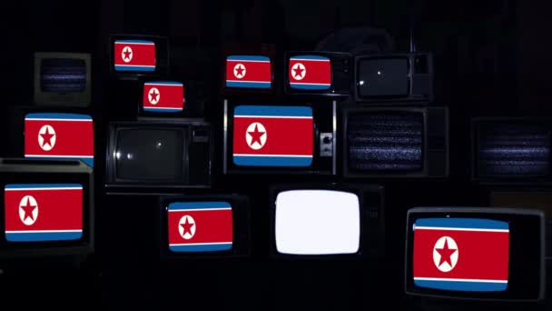 Σημαίες Της Βόρειας Κορέας Και Retro — Αρχείο Βίντεο