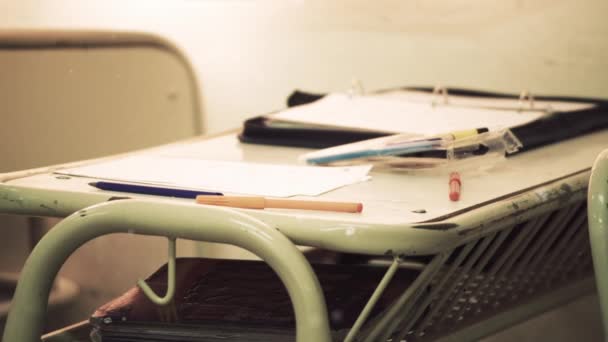 Empty School Desk Classroom Public School Argentina Close — Stock Video