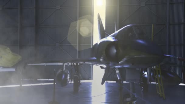 Jet Fighter Bomber Visas Hangar — Stockvideo