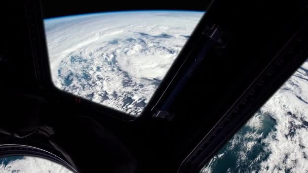 International Space Station Cupola Looking Earth Space Elements Video Furnished — Stock Video