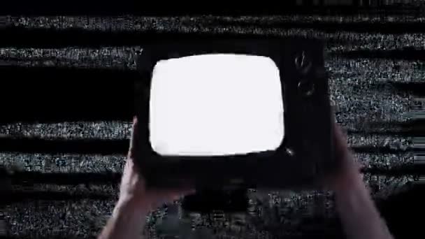 Hands Lifting Old Television Clenched Fist Its Screen Blm Logo — Stock Video