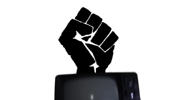 Mani Alzando Vecchio Televisore Logo Black Lives Matter — Video Stock