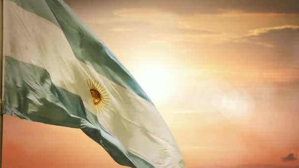 Bandeira Argentina Pôr Sol — Vídeo de Stock