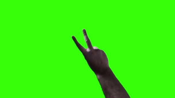 Man Toont Two Fingers Peace Gesture Achtergrond Van Green Screen — Stockvideo