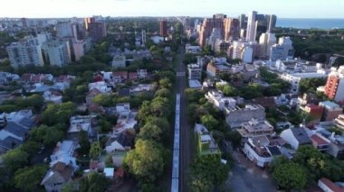 Drone View of a Train in Buenos Aires, Capital of Argentina. 4K Resolution.