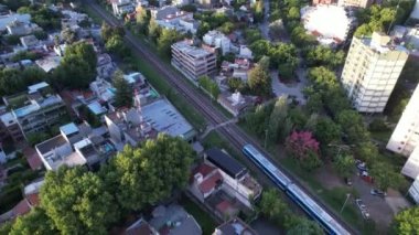 Drone View of a Train in Buenos Aires, Capital of Argentina. 4K Resolution.