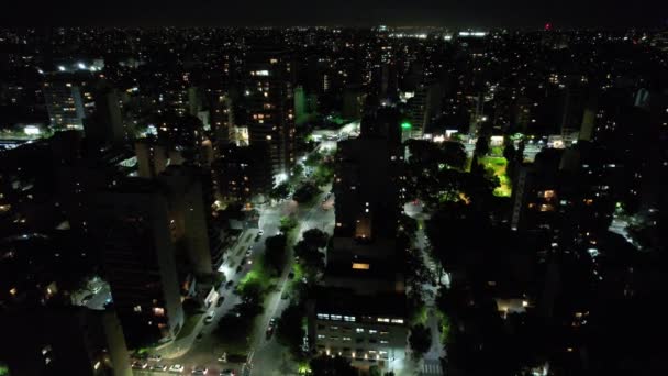 Drone View Ovan Belysta Staden Buenos Aires Natten Argentina Upplösning — Stockvideo