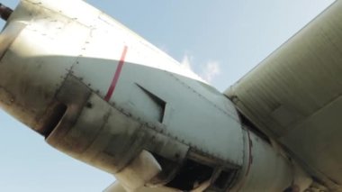 Dismantled Turbine Engine of an Old Military Cargo Aircraft. Close Up.  