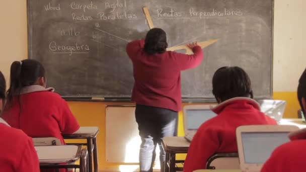 Professora Escolar Classe Segurando Governante Província Jujuy Argentina — Vídeo de Stock