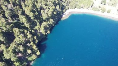 Flying over Nahuel Huapi National Park near Villa la Angostura (Spanish for Town of the Narrowing), Neuquen Province, Argentina, South America. 4K Resolution.