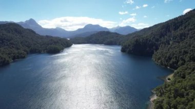 Flying over Nahuel Huapi National Park near Villa la Angostura (Spanish for Town of the Narrowing), Neuquen Province, Argentina, South America. 4K Resolution.