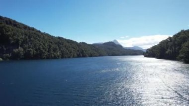 Flying over Nahuel Huapi National Park near Villa la Angostura (Spanish for Town of the Narrowing), Neuquen Province, Argentina, South America. 4K Resolution.