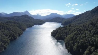 Flying over Nahuel Huapi National Park near Villa la Angostura (Spanish for Town of the Narrowing), Neuquen Province, Argentina, South America. 4K Resolution.