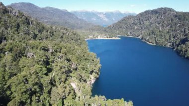 Flying over Nahuel Huapi National Park near Villa la Angostura (Spanish for Town of the Narrowing), Neuquen Province, Argentina, South America. 4K Resolution.