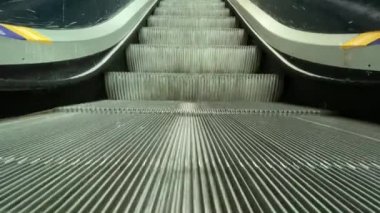 Escalator Inside a Metro Station. Close Up. 4K Resolution.