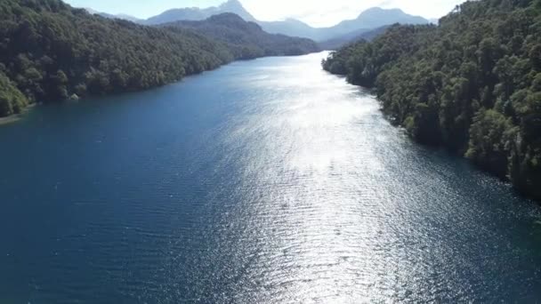 Flying Nahuel Huapi National Park Villa Angostura Spanish Town Narrowing — Vídeo de Stock