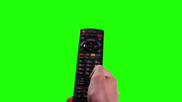 Ręczne Trzymanie Pilot Zdalnego Sterowania Izolowany Ekranie Green Chroma Key — Wideo stockowe