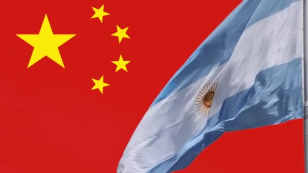 Vlajky Argentiny Číny Mezinárodní Vztahy Mezi Zeměmi — Stock video