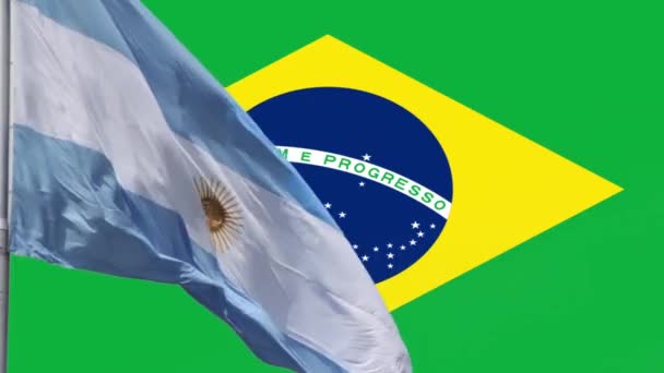 Argentinas Och Brasiliens Flaggstater Vänskapsbegreppet Och Internationella Förbindelser Mellan Länder — Stockvideo