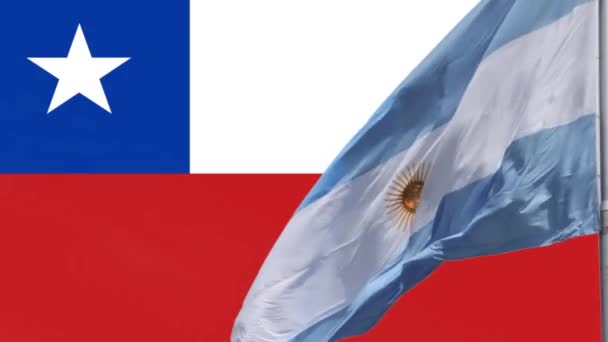 阿根廷和智利国旗 友谊概念和国家间国际关系 — 图库视频影像