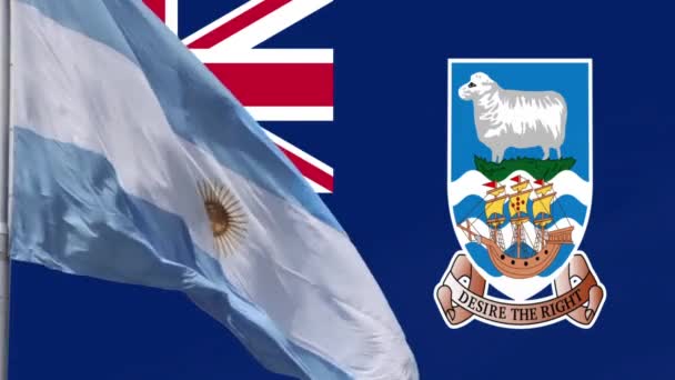 Flagge Argentiniens Und Flagge Der Falklandinseln Islas Malvinas — Stockvideo