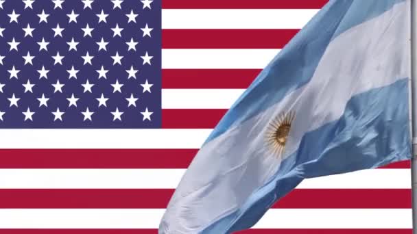 阿根廷国旗和美国国旗 友谊概念和国家间国际关系 — 图库视频影像