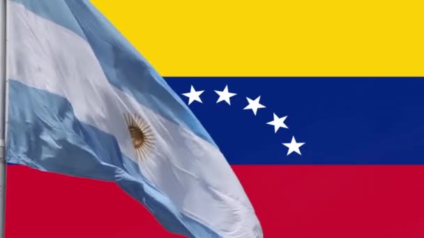 Σημαίες Της Αργεντινής Και Της Βενεζουέλας Έννοια Φιλίας Και Διεθνείς — Αρχείο Βίντεο