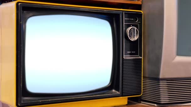 Retro Telewizor Włącza Zielony Ekran Chroma Key Zamknij Się Rozdzielczość — Wideo stockowe