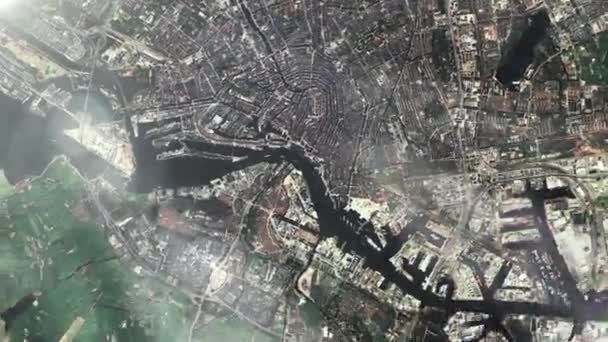 Vista Ciudad Amsterdam Desde Space Países Bajos Elementos Este Vídeo — Vídeos de Stock