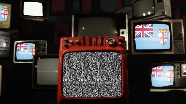 Flag Fiji Vintage Televisions — стокове відео