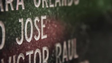 Falkland Savaşı Anıtı 'nın (Guerra de Malvinas) ayrıntıları Arjantin' in Buenos Aires şehrinde, San Martin Meydanı 'nda yer almaktadır. Yakın plan. 4K Çözünürlüğü.