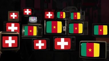 Vintage Televisions 'da İsviçre ve Kamerun bayrakları. 4K Çözünürlüğü.