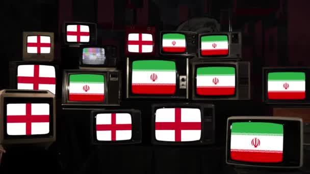 Bandiere Dell Iran Dell Inghilterra Televisori Vintage Risoluzione — Video Stock