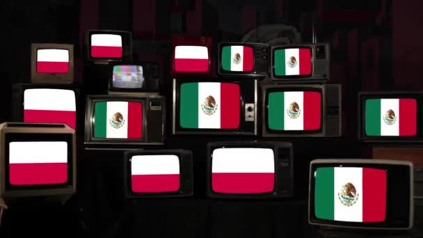 Flags Poland Mexico Vintage Televisions Resolution — Stock Video