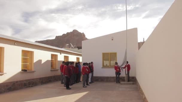 Студенты Утренней Церемонии Поднятия Флага Государственной Школе Провинции Жужуй Аргентина — стоковое видео