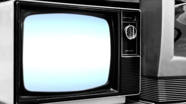 Stará Televize Zapnutí Zelené Obrazovce Barevnými Pruhy Zavři Černobílý Tón — Stock video