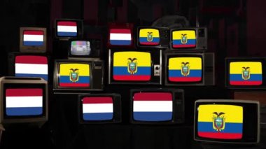 Vintage Televisions 'da Hollanda ve Ekvador Bayrakları. 4K Çözünürlüğü.