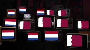 Vintage Televisions 'da Katar ve Hollanda Bayrakları. 4K Çözünürlüğü.