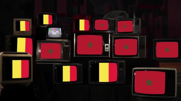 Bandiere Del Marocco Del Belgio Televisori Vintage Risoluzione — Video Stock