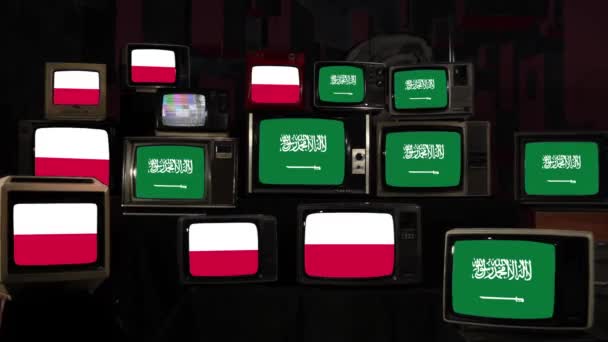 Banderas Polonia Arabia Saudita Vintage Televisions Resolución — Vídeo de stock