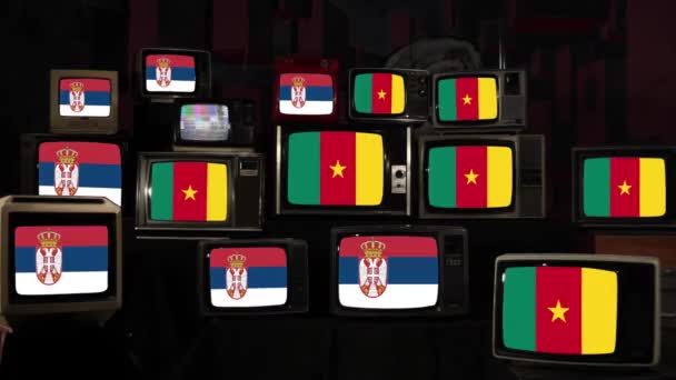 Drapeaux Serbie Cameroun Sur Les Téléviseurs Vintage Résolution — Video