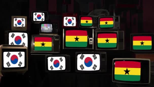 Vlaggen Van Zuid Korea Ghana Vintage Televisies Resolutie — Stockvideo