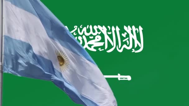 Σημαία Αργεντινής Ενάντια Στη Σημαία Της Σαουδικής Αραβίας — Αρχείο Βίντεο
