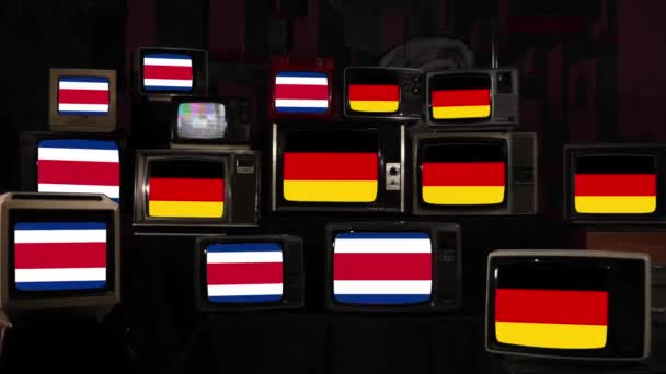 Flaggen Von Deutschland Und Costa Rica Auf Vintage Fernsehern Auflösung — Stockvideo